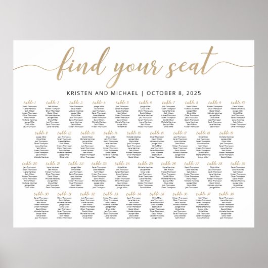 38 Tische für den Sitzplan Poster (Vorne)