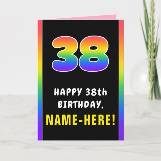 38th Birthday: Colorful Rainbow # 38, Custom Name Karte (Vorderseite)