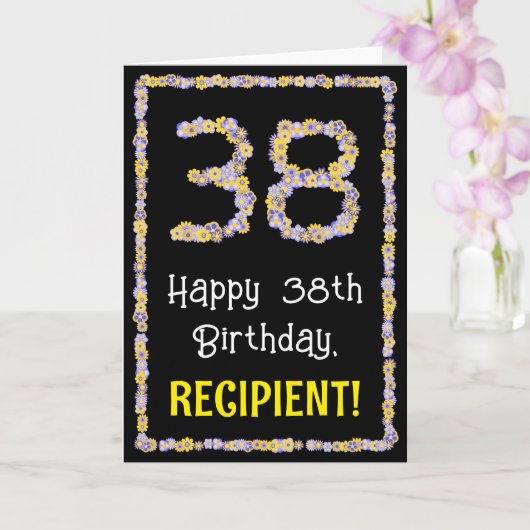 38th Birthday: Floral Flowers Number, Custom Name Karte (Orchidee)
