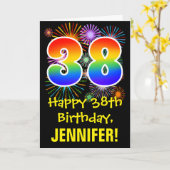 38th Birthday: Fun Fireworks Pattern + Rainbow 38 Karte (Gelbe Blume)