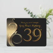 39., Einladung zum Geburtstag,Nummer Glitzer Gold, (Stehend Vorderseite)