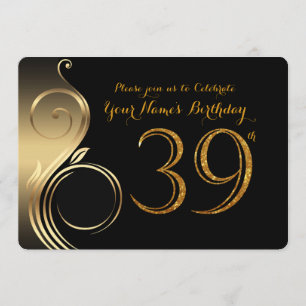 39., Einladung zum Geburtstag,Nummer Glitzer Gold,