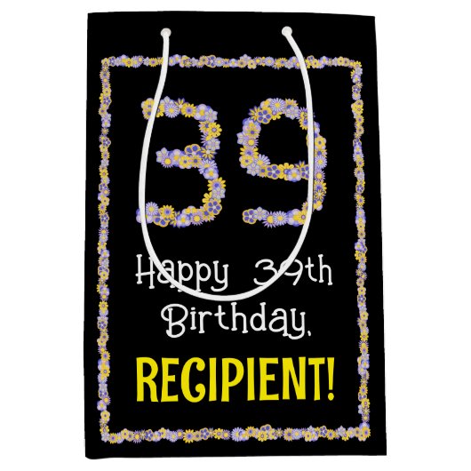 39. Geburtstag: Blumennummer, Individuelle Name, B Mittlere Geschenktüte (Vorderseite)