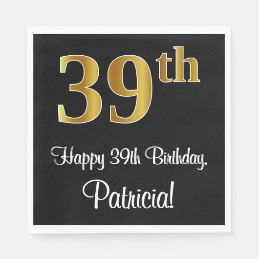39. Geburtstag ~ Elegante Luxuriöse Imitate Gold L Serviette (Vorderseite)