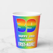 39. Geburtstag: Farbiges, lustiges Regenbogenmuste Pappbecher (Rückseite)