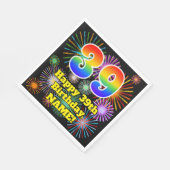 39. Geburtstag: Fun Fireworks Pattern + Rainbow 39 Serviette (Ecke)