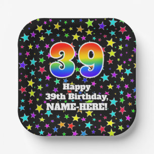 39. Geburtstag: Fun Stars Muster und Regenbogen "3 Pappteller