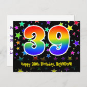39. Geburtstag: Fun Stars Pattern, Regenbogen 39,  Postkarte (Vorne/Hinten)