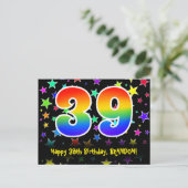 39. Geburtstag: Fun Stars Pattern, Regenbogen 39,  Postkarte (Stehend Vorderseite)