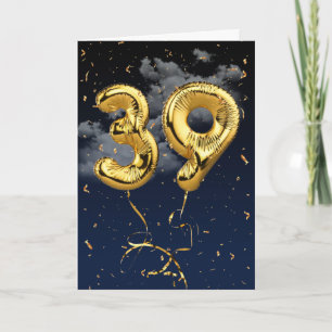 39. Geburtstag Gold Mylar Ballon und Confetti Card Karte