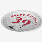 39. Geburtstag Golf Ball Design Paper Plate Pappteller (Schrägansicht)