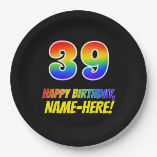 39. Geburtstag: kühl, Spaß, einfach, Regenbogen  Pappteller