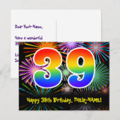 39. Geburtstag – Lustiges Feuerwerk Muster + Regen Postkarte (Vorne/Hinten)