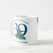 39. Geburtstag oder Jubiläum Pfauenfeder Kaffeetasse (Vorderseite Links)