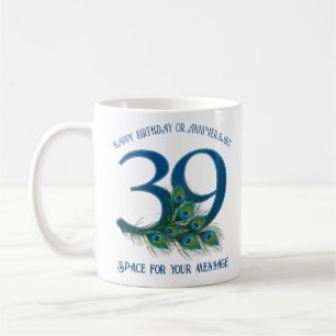 39. Geburtstag oder Jubiläum Pfauenfeder Kaffeetasse
