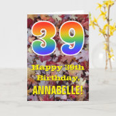 39. Geburtstag; Rustikale Herbstblätter; Regenboge Karte (Gelbe Blume)