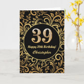 39. Geburtstag Schwarz-Gold-Blütenmuster Karte (Gelbe Blume)