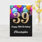 39. Geburtstag Schwarz und Gold farbige Ballons Karte (Gelbe Blume)