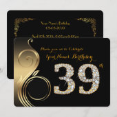 39., Geburtstagseinladung, Number Diamond, Foto Einladung (Vorne/Hinten)