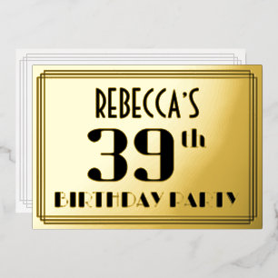 39. Geburtstagsfeier: Art Deco-Look „39“ und Name Folieneinladung