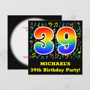 39. Geburtstagsfeier: Fun Music Symbols, Regenboge Einladung