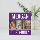 39. Geburtstagsfeier lila goldweißes Foto Einladung (Stehend Vorderseite)