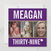 39. Geburtstagsfeier lila goldweißes Foto Einladung (Vorderseite)
