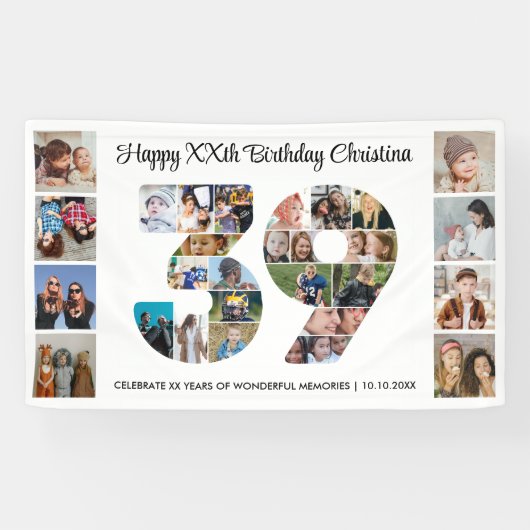 39. Geburtstagsfeier Nummer 39 Fotocollage Banner (Horizontal)
