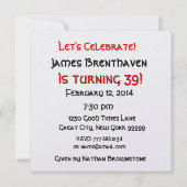 39. Geburtstagsgoldkerzen und Ballon-Metallic Einladung (Rückseite)