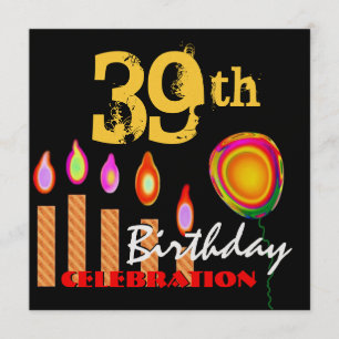 39. Geburtstagsgoldkerzen und Ballon-Metallic Einladung