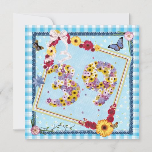 39. Geburtstagsparty Einladung Blume, Schmetterlin (Vorderseite)
