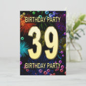39. Geburtstagsparty Einladung Feuerwerk Blasen (Stehend Vorderseite)