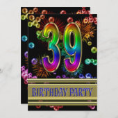 39. Geburtstagsparty Einladung mit Blasen (Vorne/Hinten)