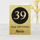 39. Happy Birthday Black and Gold Glitzer Card Karte (Gelbe Blume)