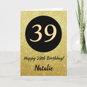 39. Happy Birthday Black and Gold Glitzer Card Karte