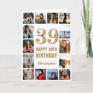 39. Happy Birthday Gold und White Foto Collage Karte