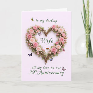 39. Hochzeitstag für Ehefrau mit Rosen Herz Karte
