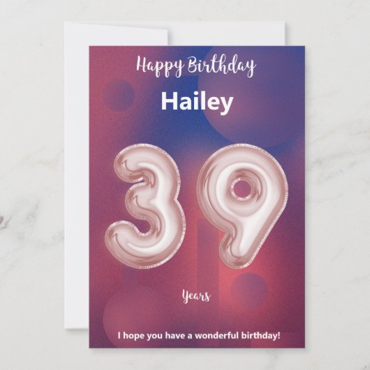 39 Jahre alte Happy Birthday Card (Vorderseite)
