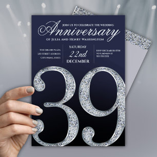 39. Jubiläum Diamant Silber Navy Blau Einladung