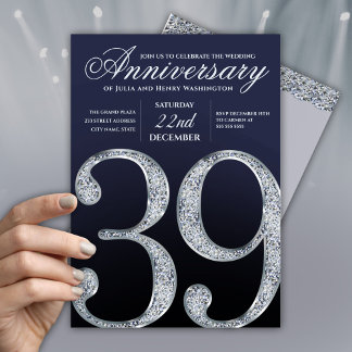 39. Jubiläum Diamant Silber Navy Blau Einladung