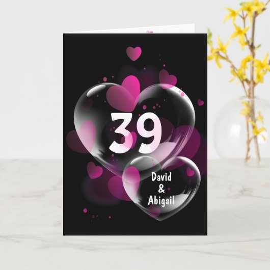 39. Jubiläum Herzblasen auf schwarz Karte (Gelbe Blume)