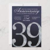 39th Anniversary Diamond Silver Navy Blue Einladung (Vorderseite)
