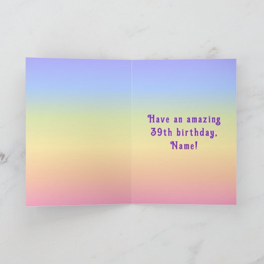 39th Birthday — Fun Cake & Candles, w/ Custom Name Karte (Innenseite)