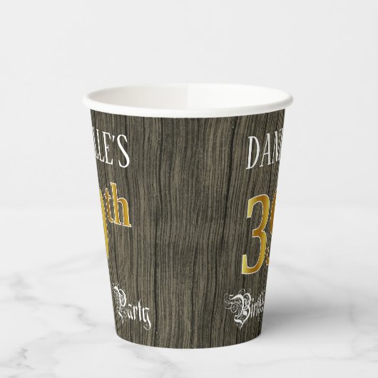 39th Birthday Party — Faux Gold & Faux Wood Looks Pappbecher (Links)