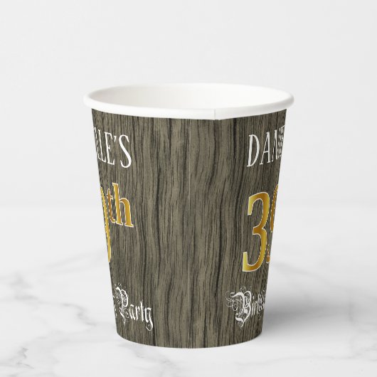 39th Birthday Party — Faux Gold & Faux Wood Looks Pappbecher (Rechts)