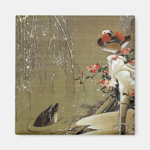 3. 雪中鴛鴦図, 若冲 Mandarin Duck in The Snow, Jakuchū Magnet