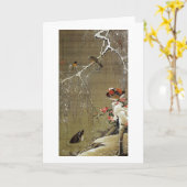 3. 雪中鴛鴦図, 若冲 Mandarinen-Ente im Schnee, Jakuchū Karte (Gelbe Blume)