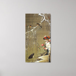 3. 雪 中 鴛 図, 若 冲 Mandarin Duck im Schnee, Jakuchū Leinwanddruck