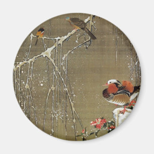 3. 雪 中 鴛 図, 若 冲 Mandarin Duck im Schnee, Jakuchū Magnet