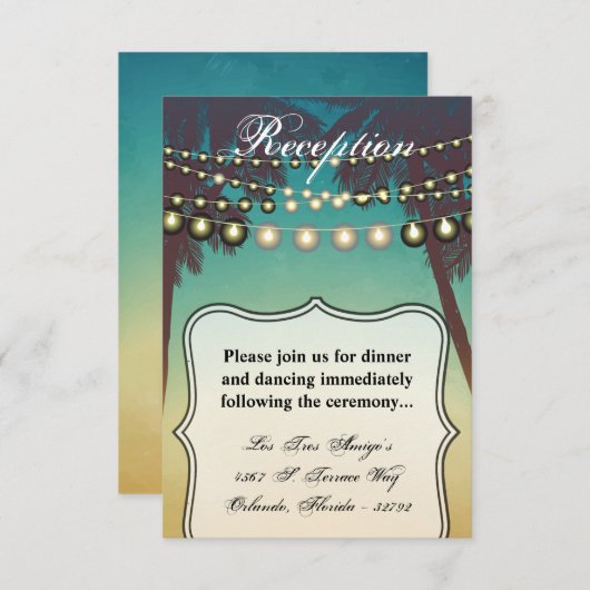 3.12x18 Empfang Card Beach Sunset Palm Tree Strin Einladung (Vorne/Hinten)